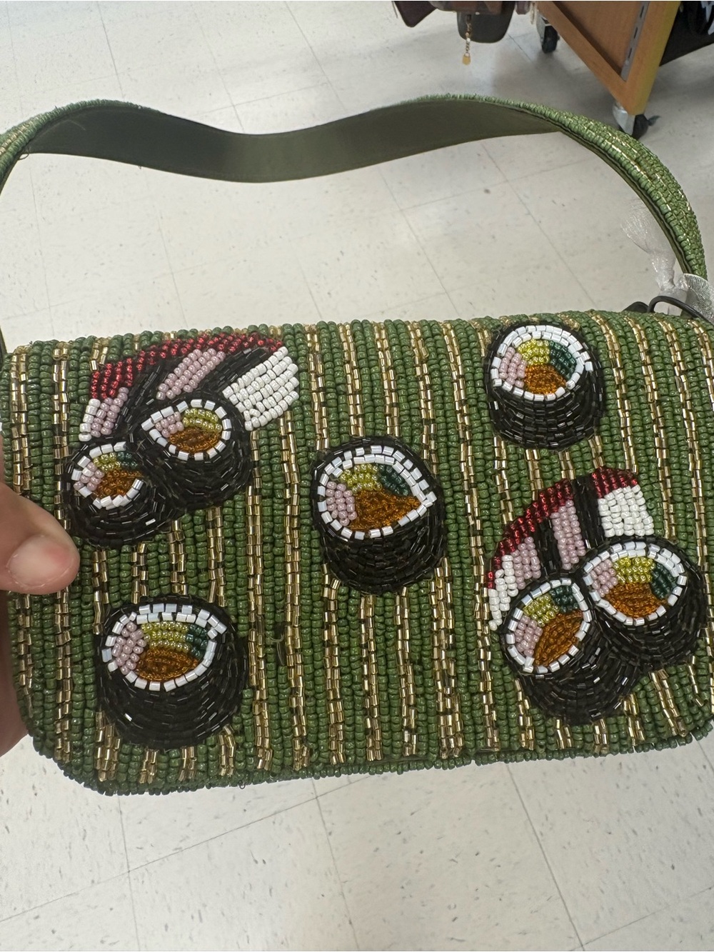 Beaded Green Sushi Motif Shoulder Bag